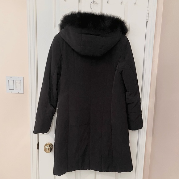 Nuage Real Fur Trim Hooded Coat Black Size M - Picture 5 of 16